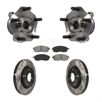 Front Hub Bearing Assembly Coated Drilled Slotted Brake Rotor & Pad Kit For Nissan Sentra KBB-103175