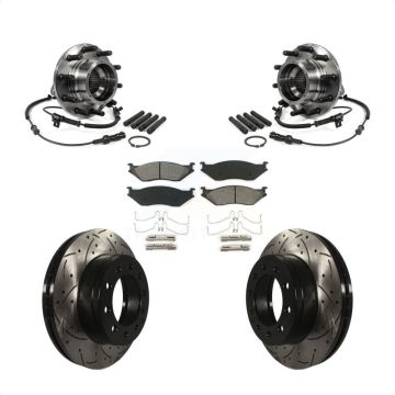 Front Hub Bearing Drilled Slot Brake Rotor Pads Kit For 05-10 Ford F-550 Super Duty 4 X KBB-103194