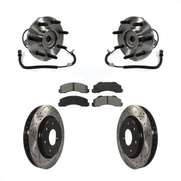 Front Hub Bearing Assembly Coated Drilled Slotted Disc Brake Rotor Pad Kit For Ford F-150 KBB-103212