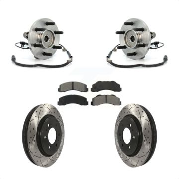 Front Hub Bearing Assembly Coated Drilled Slotted Disc Brake Rotor Pad Kit For Ford F-150 KBB-103213