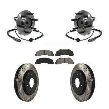 Front Hub Bearing Drilled Slot Brake Rotor Pad Kit For 11-14 Ford F-150 With 7 Lug Wheels KBB-103226