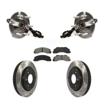Front Hub Bearing Assembly Coated Drilled Slotted Disc Brake Rotor Pad Kit For Ford F-150 KBB-103240