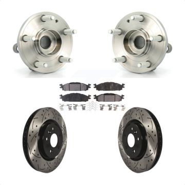 Front Hub Bearing Assembly Coated Drilled Slotted Brake Rotor & Pad Kit For Ford Explorer KBB-103244