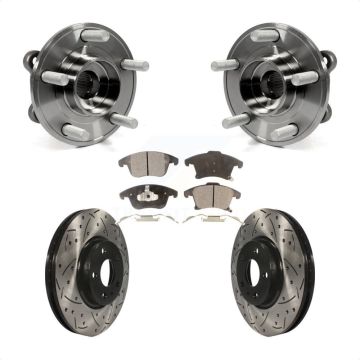 Front Hub Bearing Assembly Drilled Slot Brake Rotor & Pad Kit For Ford Fusion Lincoln MKZ KBB-103247