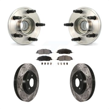 Front Hub Bearing Assembly Coated Drilled Slotted Brake Rotor & Pads Kit For Ford Mustang KBB-103263