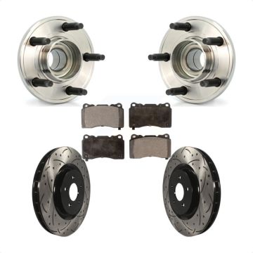Front Hub Bearing Assembly Coated Drilled Slotted Brake Rotor & Pads Kit For Ford Mustang KBB-103264