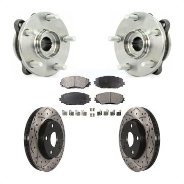 Front Hub Bearing Assembly Drilled Slot Brake Rotor Pads Kit For 2013-2018 Toyota RAV4 LE KBB-103285