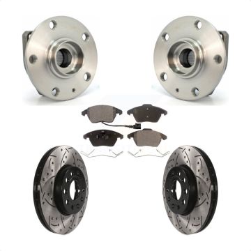 Front Hub Bearing Assembly Coated Drilled Slot Brake Rotor Pads Kit For Volkswagen Rabbit KBB-103288