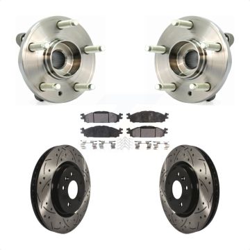 Front Hub Bearing Drilled Slot Brake Rotor & Pad Kit For Ford Flex Taurus Lincoln MKT MKS KBB-103305