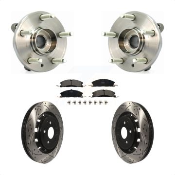 Front Hub Bearing Drilled Slot Brake Rotor & Pad Kit For Ford Flex Taurus Lincoln MKT MKS KBB-103306