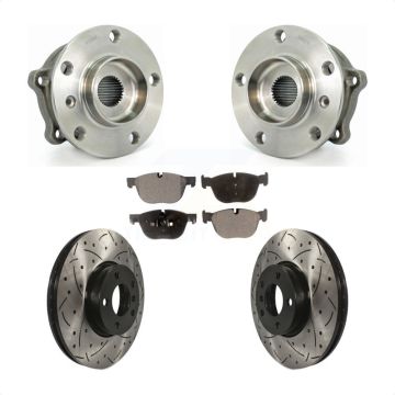 Front Hub Bearing Assembly Coated Drilled Slotted Disc Brake Rotor Pads Kit For BMW X5 X6 KBB-103334