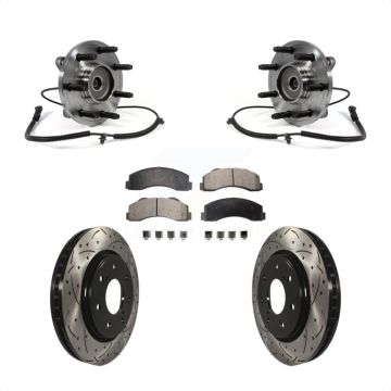 Front Hub Bearing Assembly Coated Drilled Slotted Disc Brake Rotor Pad Kit For Ford F-150 KBB-103347