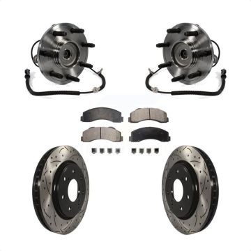 Front Hub Bearing Assembly Coated Drilled Slotted Disc Brake Rotor Pad Kit For Ford F-150 KBB-103415