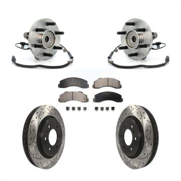Front Hub Bearing Assembly Coated Drilled Slotted Disc Brake Rotor Pad Kit For Ford F-150 KBB-103416