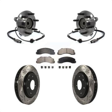 Front Hub Bearing Drilled Slot Brake Rotor Pad Kit For 11-14 Ford F-150 With 7 Lug Wheels KBB-103429