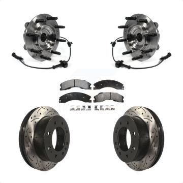 Front Hub Bearing Drilled Slot Brake Rotor Pads Kit For GMC Chevrolet Sierra 2500 HD 3500 KBB-103430