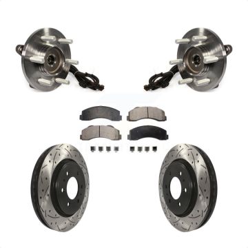 Front Hub Bearing Assembly Coated Drilled Slotted Disc Brake Rotor Pad Kit For Ford F-150 KBB-103443