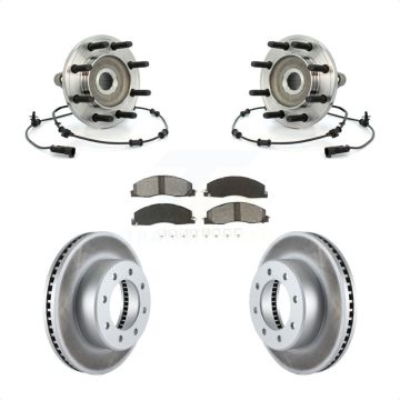 Front Hub Bearing Assembly Coated Disc Brake Rotor & Pads Kit For Dodge Ram 2500 3500 4WD KBB-104350