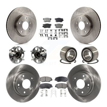 Front Rear Hub Bearing Disc Brake Rotor And Semi-Metallic Pads Kit (10Pc) For Honda Civic KBB-106373