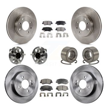 Front Rear Hub Bearing Disc Brake Rotors And Pads Kit (10Pc) For 2012-2017 Hyundai Accent KBB-106384