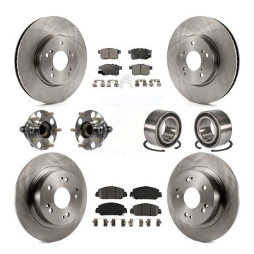 Front Rear Hub Bearing Disc Brake Rotor And Semi-Metallic Pad Kit (10Pc) For Honda Accord KBB-106420