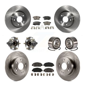 Front Rear Hub Bearing Disc Brake Rotor And Semi-Metallic Pad Kit (10Pc) For Honda Accord KBB-106421