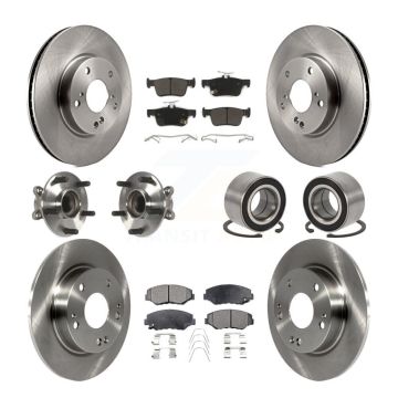Front Rear Hub Bearing Disc Brake Rotor And Semi-Metallic Pads Kit (10Pc) For Honda Civic KBB-106429