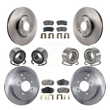 Front Rear Bearings Disc Brake Rotors And Pads Kit (10Pc) For Hyundai Tucson Kia Sportage KBB-106496