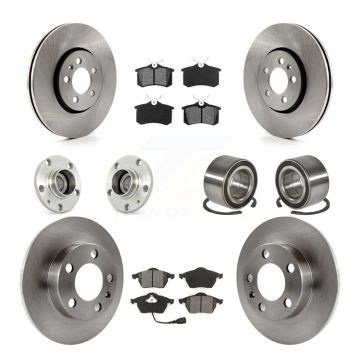 Front Rear Hub Bearing Disc Brake Rotor & Pad Kit (10Pc) For Volkswagen Golf Beetle Jetta KBB-106517