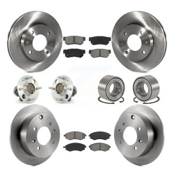 Front Rear Hub Bearings Disc Brake Rotors And Pads Kit (10Pc) For Hyundai Sonata Non-ABS KBB-106573