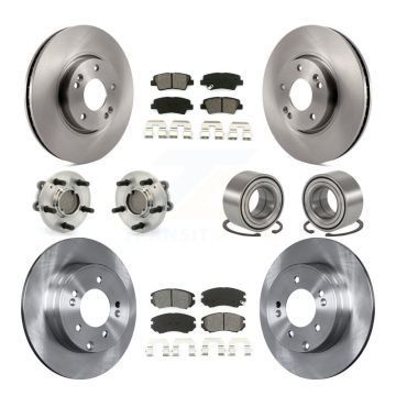 Front Rear Hub Bearings Assembly Disc Brake Rotors And Pads Kit (10Pc) For Hyundai Sonata KBB-106607