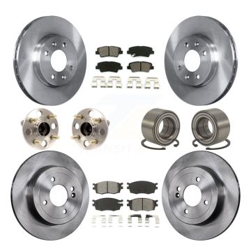 Front Rear Hub Bearing Disc Brake Rotor & Pads Kit (10Pc) For 2011 Hyundai Accent Non-ABS KBB-106650
