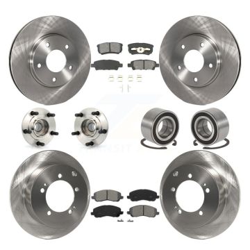 Front Rear Hub Bearing Brake Rotor & Pads Kit (10Pc) For 04-06 Mitsubishi Lancer Ralliart KBB-106666