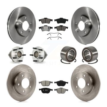 Front Rear Hub Bearing Brake Rotor Pads Kit (10Pc) For 2005 Mazda 3 2.0L with 4-Wheel ABS KBB-106685