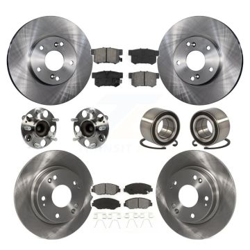 Front Rear Hub Bearing Disc Brake Rotor And Semi-Metallic Pads Kit (10Pc) For Honda Civic KBB-106779