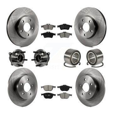 Front Rear Hub Bearing Disc Brake Rotors And Semi-Metallic Pads Kit (10Pc) For Ford Focus KBB-106787