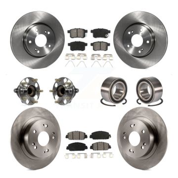Front Rear Hub Bearing Disc Brake Rotor And Semi-Metallic Pad Kit (10Pc) For Honda Accord KBB-106822