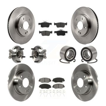 Front Rear Hub Bearing Disc Brake Rotor And Semi-Metallic Pads Kit (10Pc) For Honda Civic KBB-106829