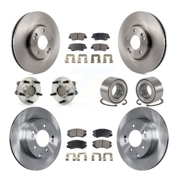 Front Rear Hub Bearings Disc Brake Rotors And Ceramic Pads Kit (10Pc) For Hyundai Sonata KBB-107010