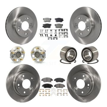Front Rear Wheel Hub Bearing Disc Brake Rotor And Ceramic Pads Kit (10Pc) For Honda Civic KBB-107046