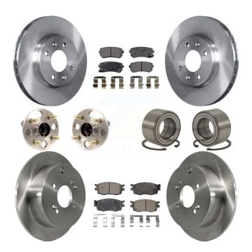 Front Rear Hub Bearing Brake Rotor Pad Kit (10Pc) For Hyundai Accent Kia Rio Rio5 Non-ABS KBB-107049