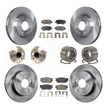 Front Rear Hub Bearing Disc Brake Rotor & Pads Kit (10Pc) For 2011 Hyundai Accent Non-ABS KBB-107050