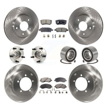 Front Rear Hub Bearing Brake Rotor & Pads Kit (10Pc) For 04-06 Mitsubishi Lancer Ralliart KBB-107066