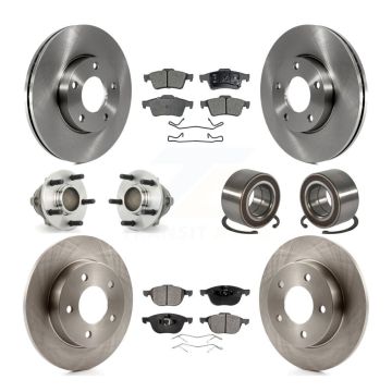 Front Rear Hub Bearing Brake Rotor Pads Kit (10Pc) For 2005 Mazda 3 2.0L with 4-Wheel ABS KBB-107085