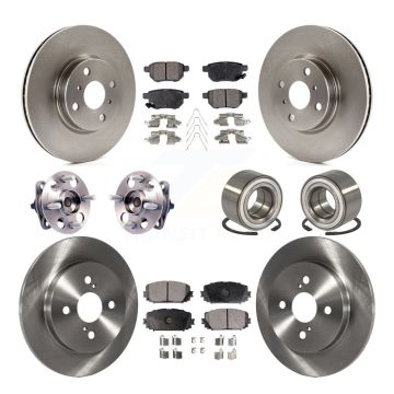 Front Rear Wheel Hub Bearing Disc Brake Rotor And Ceramic Pad Kit (10Pc) For Toyota Yaris KBB-107099