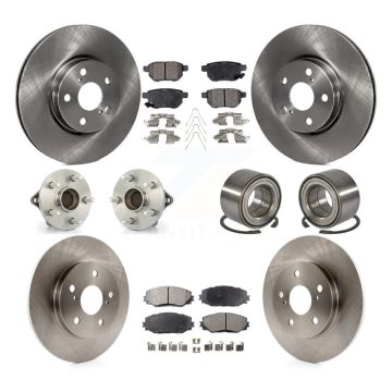 Front Rear Hub Bearings Disc Brake Rotors And Ceramic Pads Kit (10Pc) For Toyota Matrix KBB-107118