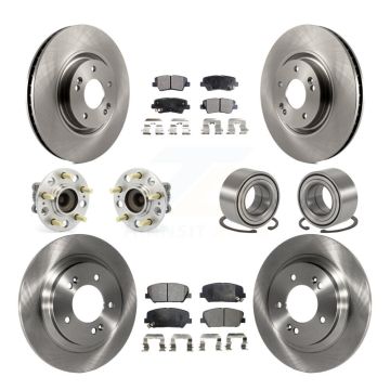 Front Rear Hub Bearing Disc Brake Rotor And Pads Kit (10Pc) For 2013-2015 Kia Optima 2.0L KBB-107163