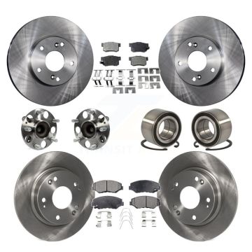 Front Rear Wheel Hub Bearing Disc Brake Rotor And Ceramic Pads Kit (10Pc) For Honda Civic KBB-107179
