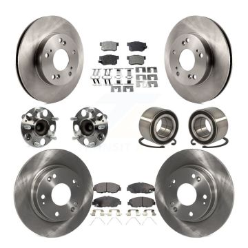 Front Rear Wheel Hub Bearing Disc Brake Rotor And Ceramic Pads Kit (10Pc) For Honda Civic KBB-107180