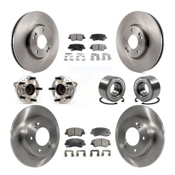 Front Rear Hub Bearing Brake Rotor & Pad Kit (10Pc) For Kia Forte With 15" Factory Wheels KBB-107198